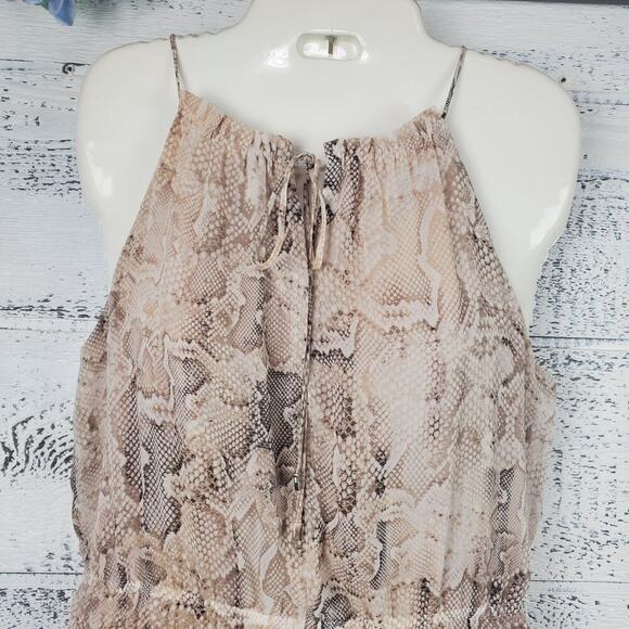 Monograph Snakeskin Print High Neck Ruffle Tiered Dress S Soft Grunge Boho Chic - Picture 3 of 11